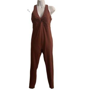 Fabletics PureLuxe Womens Brown Twisted Neck Halter Jumpsuit Athletic Activewear